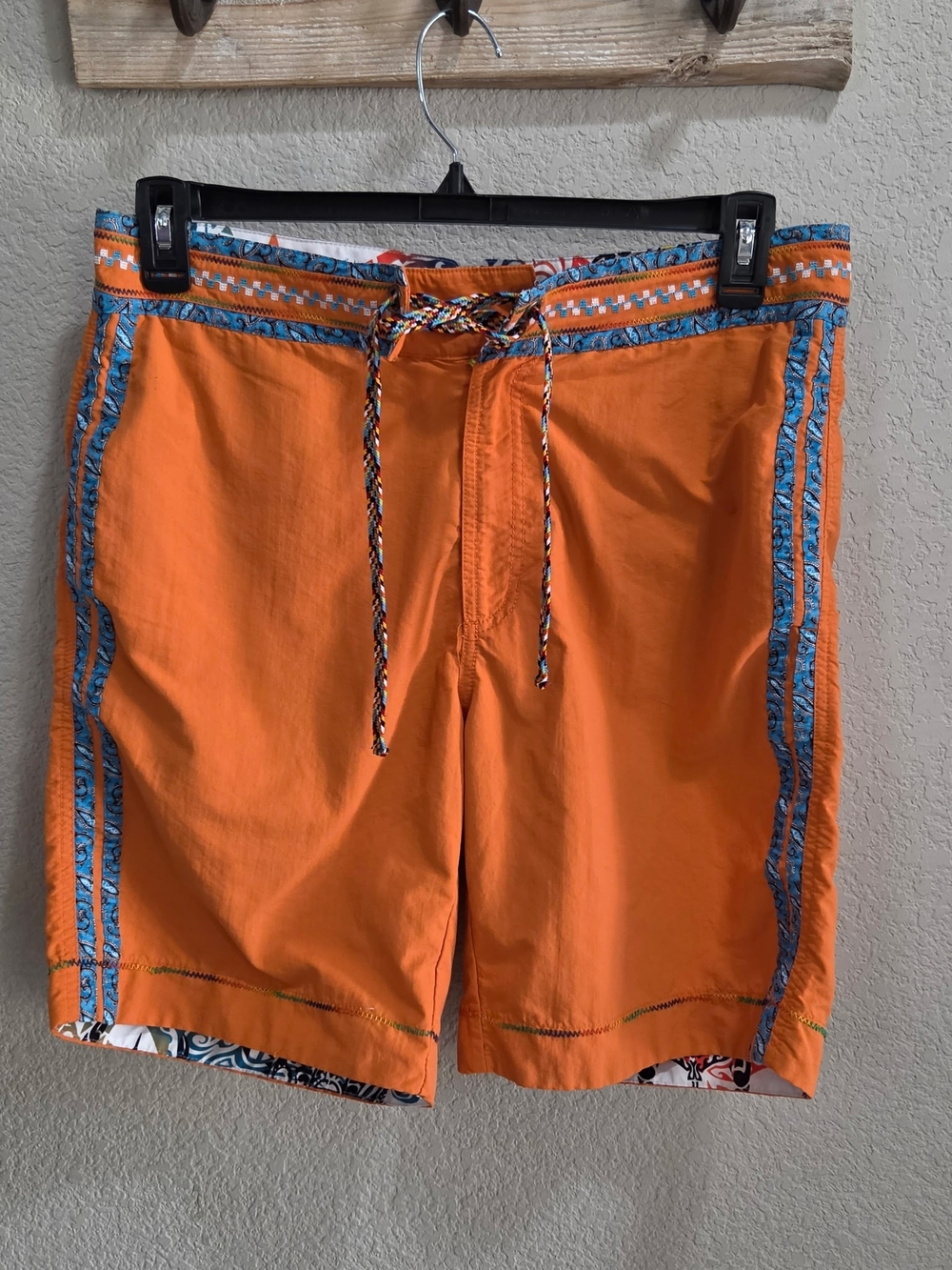Robert Graham Orange Swim Board Shorts with Blue Trim
